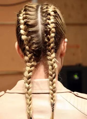 Blonde twin braids hairstyle for college girls