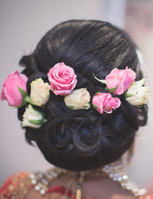 Bouquet bun Indian bridal hairstyle