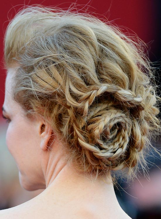 Braided twirl hairdo as bridal hairstyle for long hair