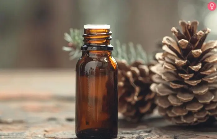 Cedarwood perfume in a dark glass bottle