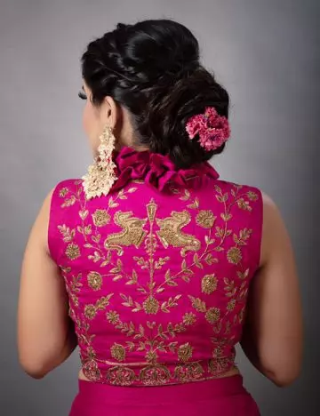 Crown braid side bun Indian bridal hairstyle
