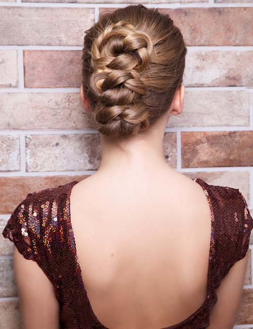 Entwined bun hairstyle for long hair