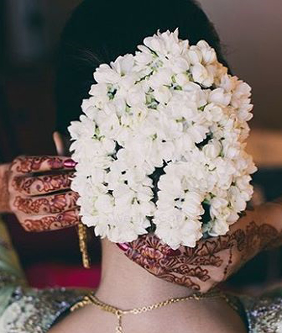 Gajra covered bun Indian bridal hairstyle