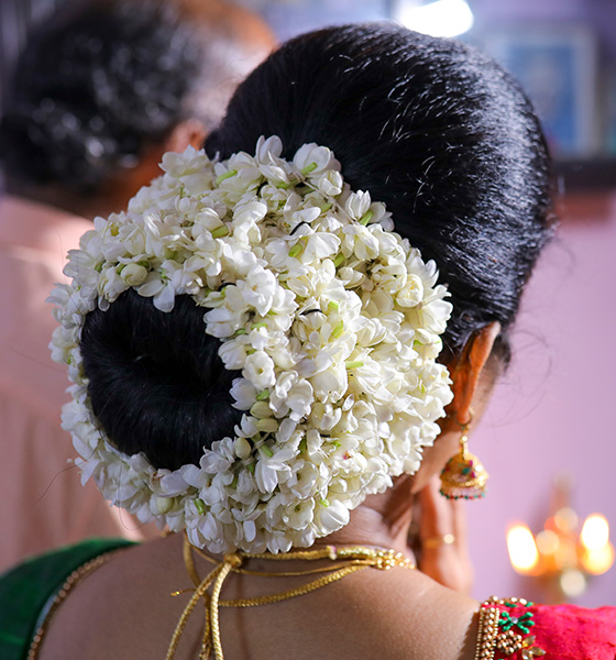 Gajra covered bun Indian bridal hairstyle