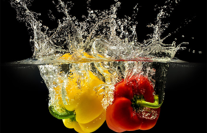 Bell peppers falling to water