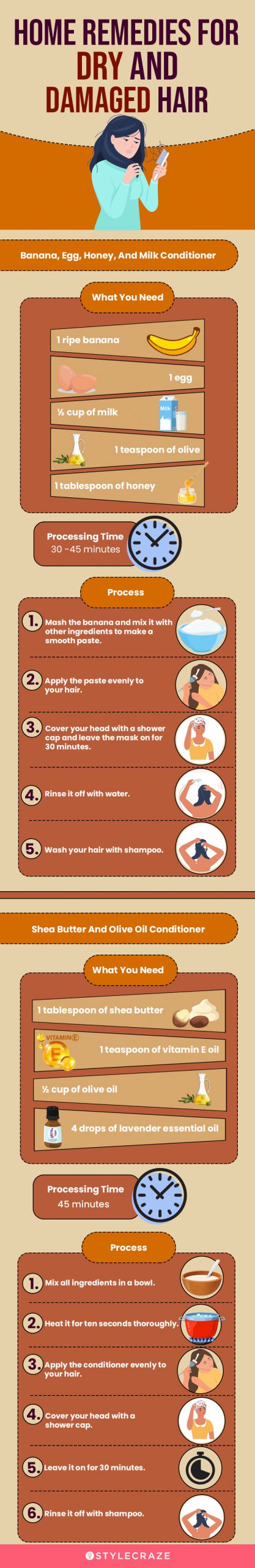 home remedies for dry and damaged hair (infographic)