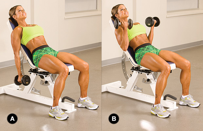 Incline dumbbell curls as the best biceps exercise for women