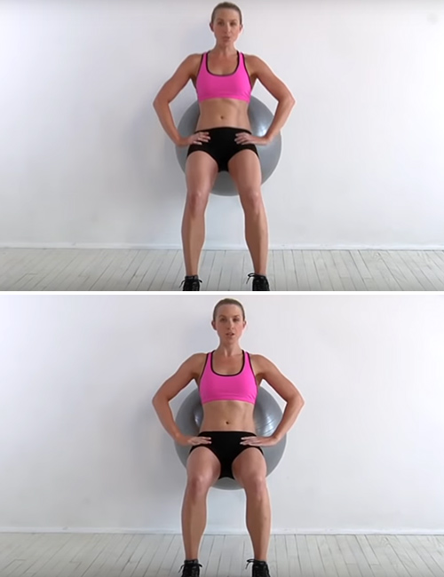 Isometric ball squat exercise