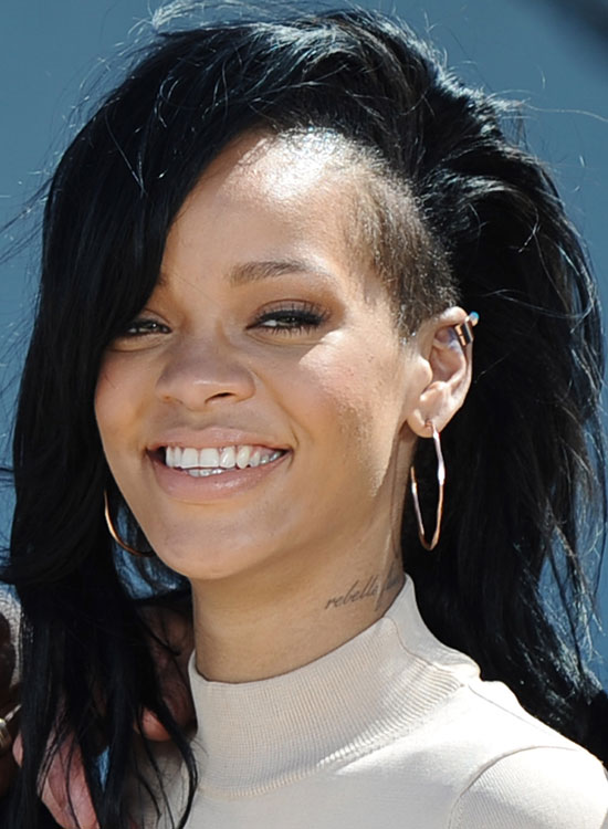 Rihanna sporting her chic and partly bald hairstyle