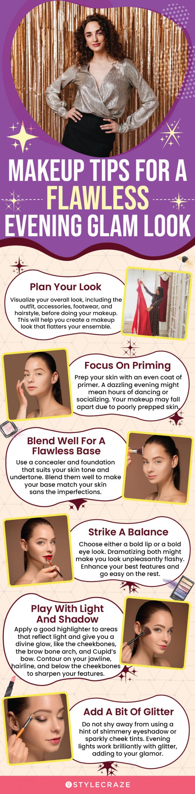 makeup tips for a flawless evening glam look (infographic)