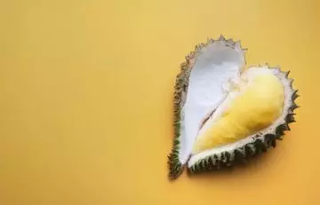 Durian fruit cut in the shape of heart