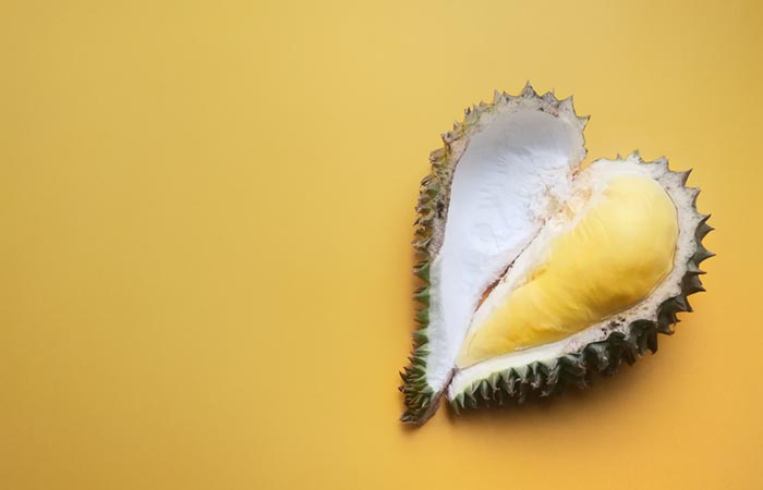 Durian fruit cut in the shape of heart