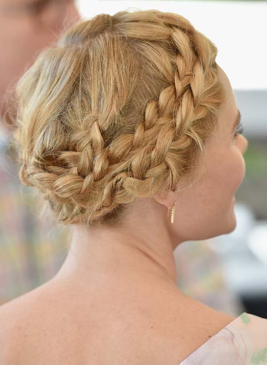 Double-braided wraparound updo for short hair
