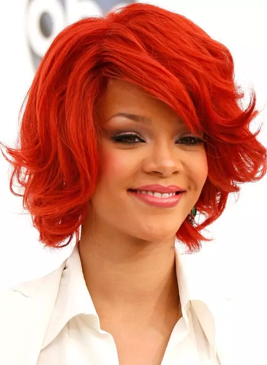 Rihanna sporting her red bob hairdo