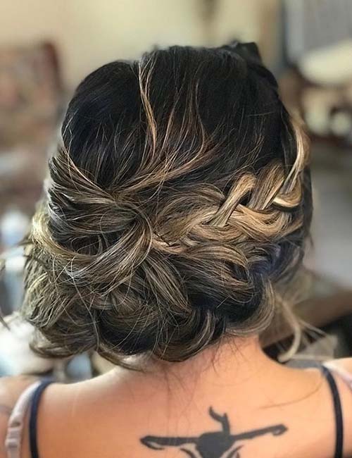 Side short hair updo with a braid