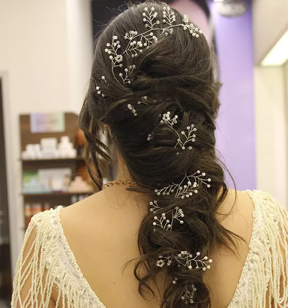 Simple floral braid Indian bridal hairstyle