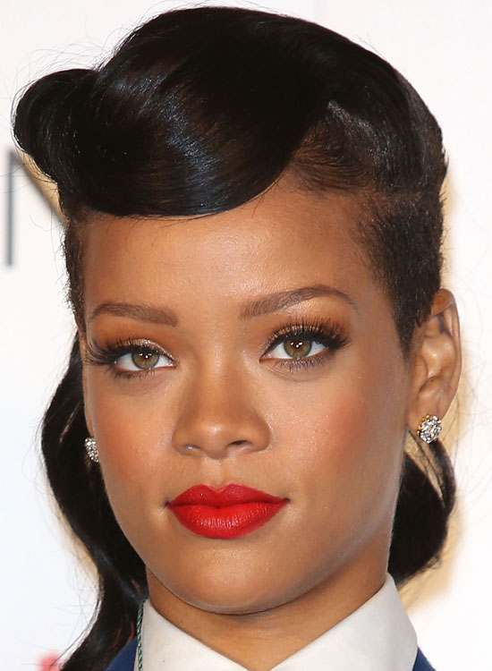 Rihanna sporting a hairdo with vintage curls