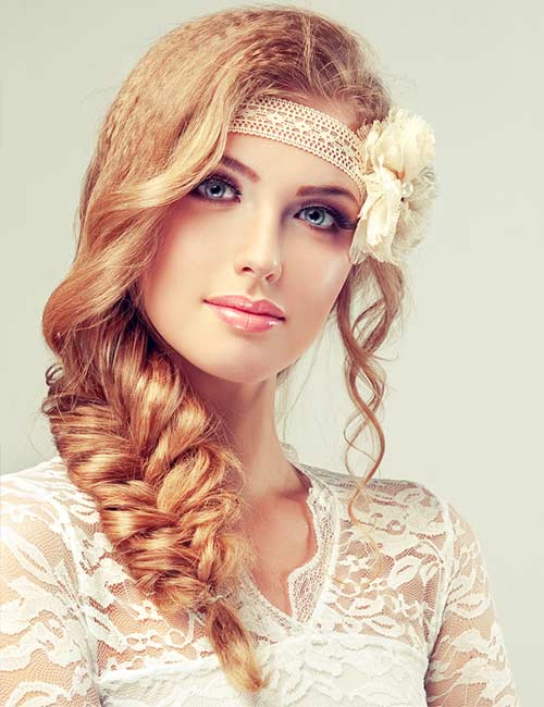 Boho braid bridal hairstyle for round face