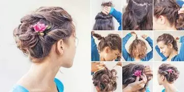 Curly bun bridal hairstyle for round face
