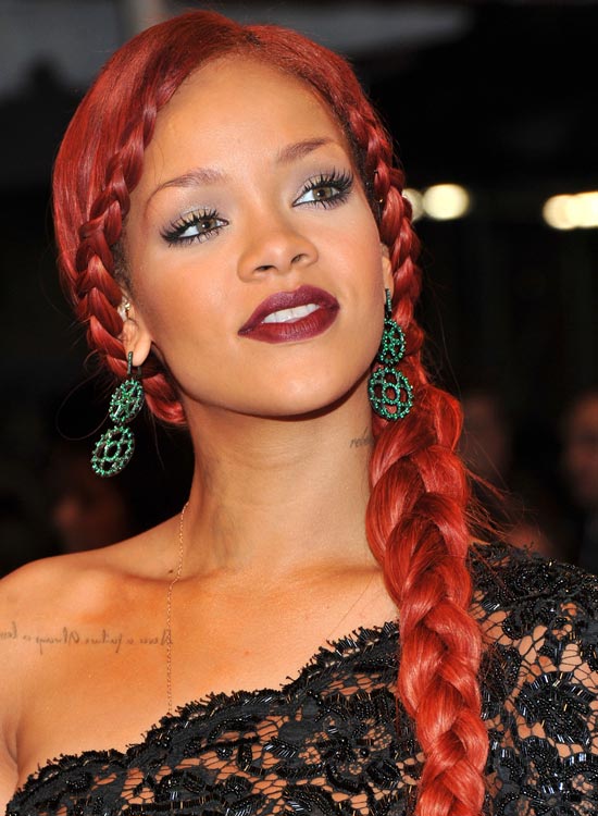 Rihanna sporting a simple red braid