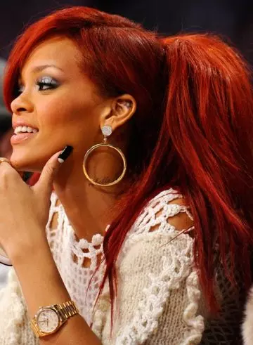 Rihanna sporting a rouge ponytail