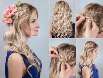 Side accent braid curls as bridal hairstyle for round face