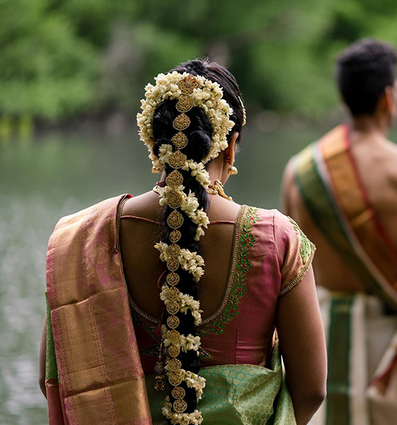 Traditional gajra braid Indian bridal hairstyle