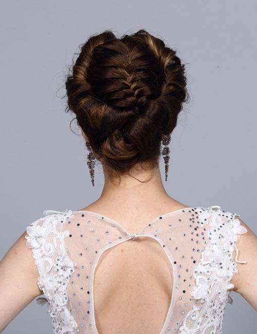 Twisted crown bun hairstyle for long hair