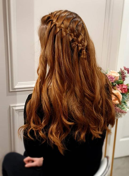 Waterfall braid as bridal hairstyle for long hair