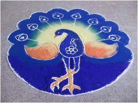 Peacock rangoli design for pongal