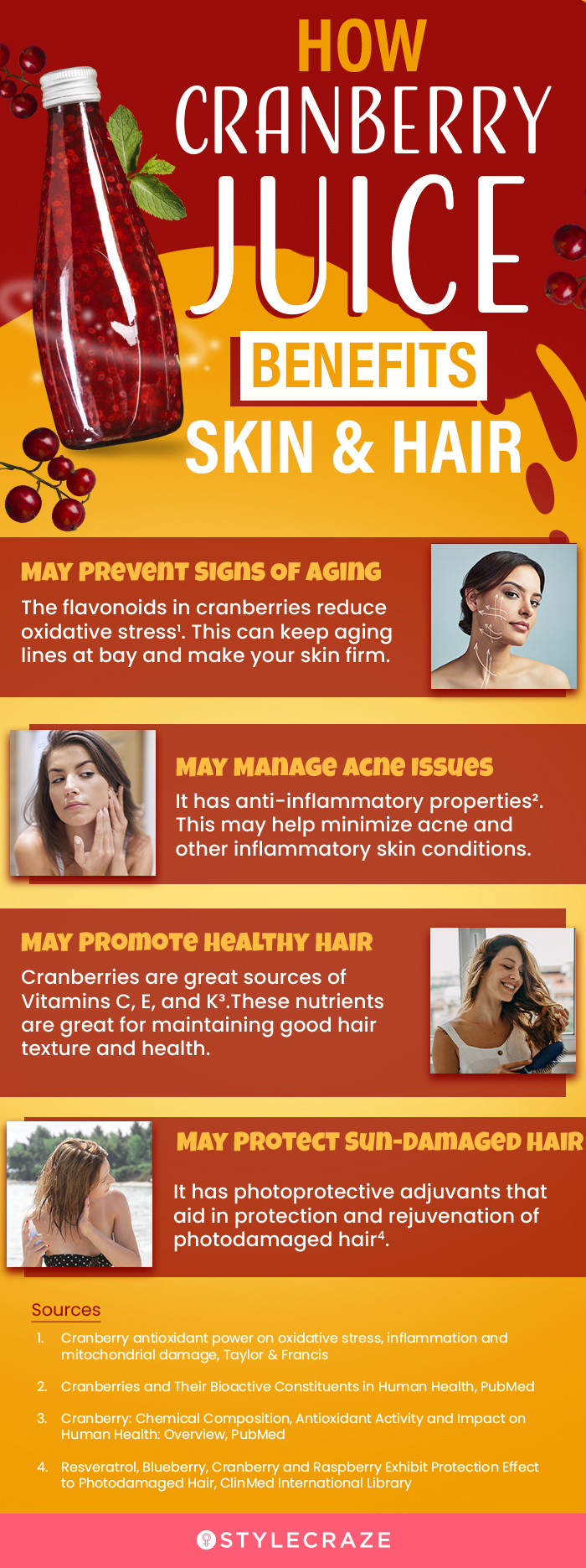 how cranberry juice benefits skin and hair (infographic)