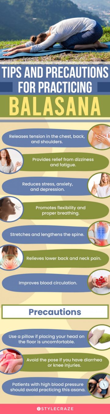 tips and precautions for practicing the balasana(infographic)