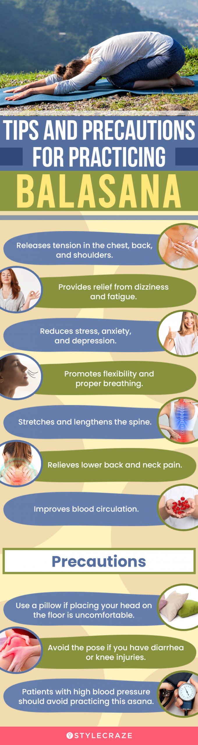 tips and precautions for practicing the balasana(infographic)