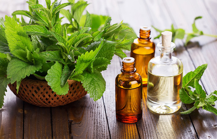 Different types of peppermint oil bottles.