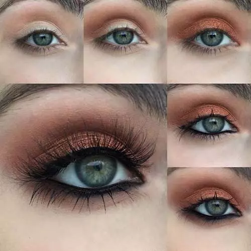 Makeup tutorial for warm copper green eye