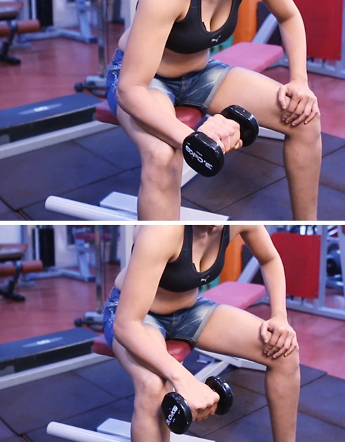 Reverse wrist curl exercise with dumbbells
