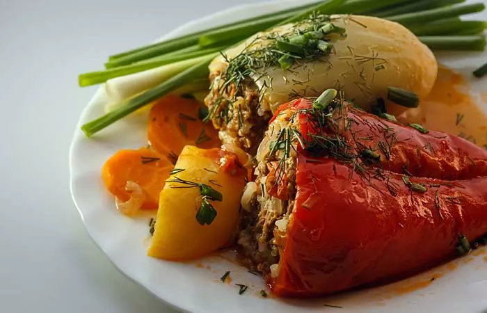 Stuffed peppers and potatoes