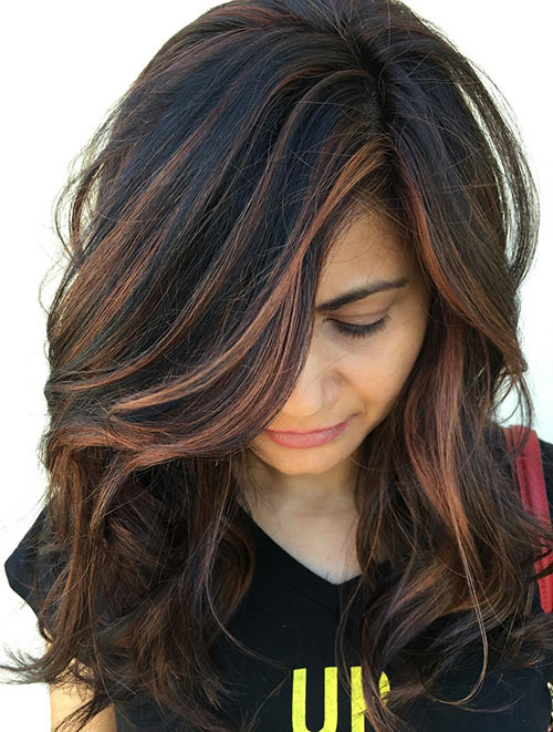 Black with copper color hair highlight