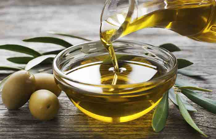 Olive oil in a glass bowl