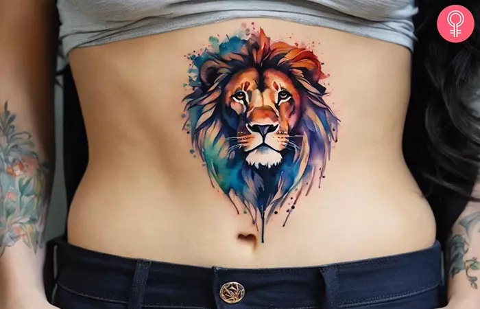 Cool lion tattoo on the stomach
