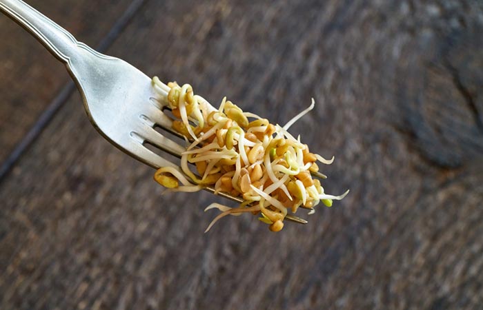 A fork filled with fenugreek sprouts that enhances sex drive.