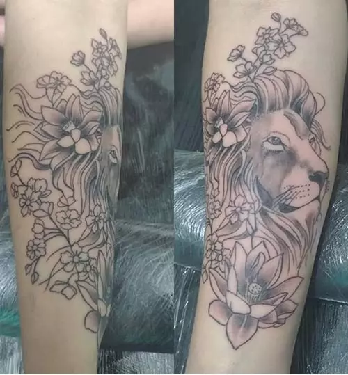 Floral Lion Tattoo