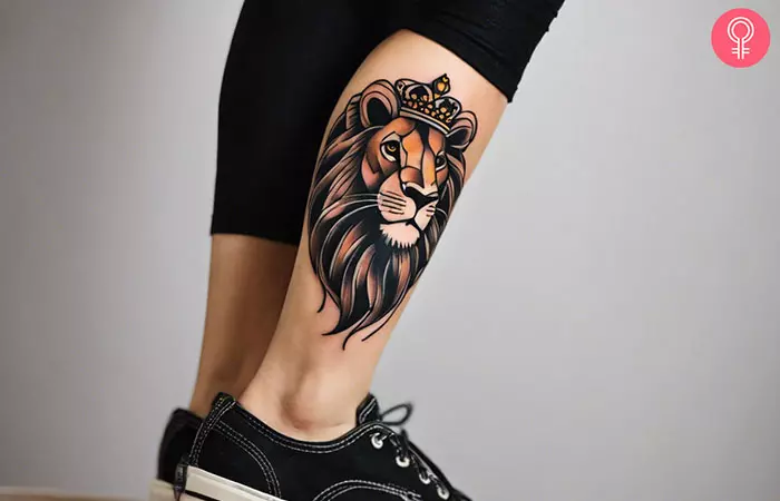 Lion king tattoo on the calf