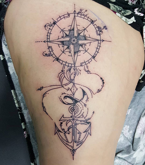 Anchor compass tattoo design