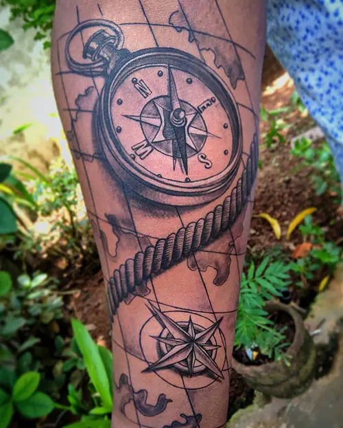 Spiral compass tattoo design