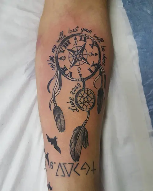 Dream catcher compass tattoo design