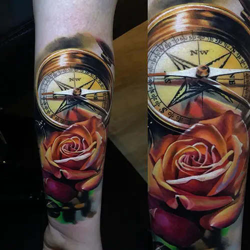 Embellished compass tattoo design
