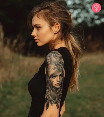 A woman with prison tattoos all over her body