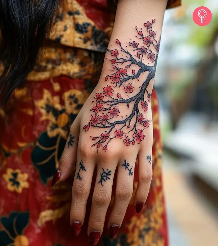 Woman with japanese tattoo design on her back