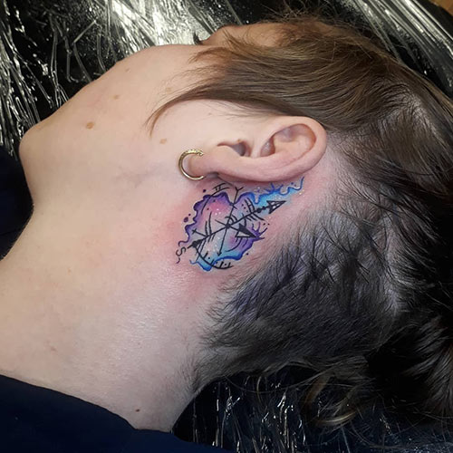 Back ear compass tattoo design